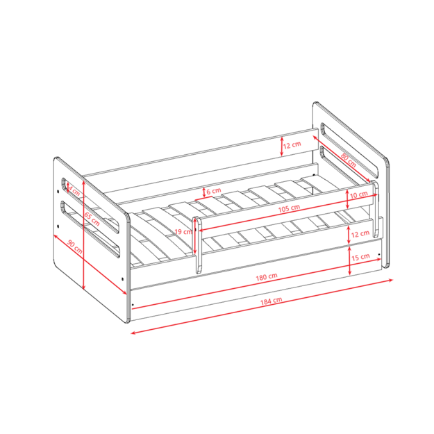 Lova tomi balta su stalčiumi be čiužinio 180/80 8
