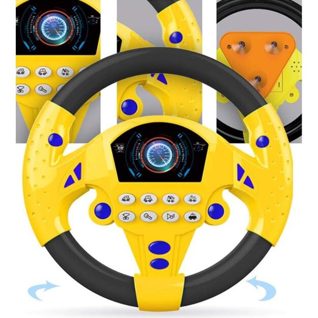 Toy children's steering wheel with sounds (yellow)