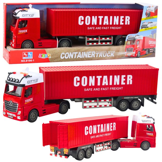 Transport Truck With Container Lights Sounds Red