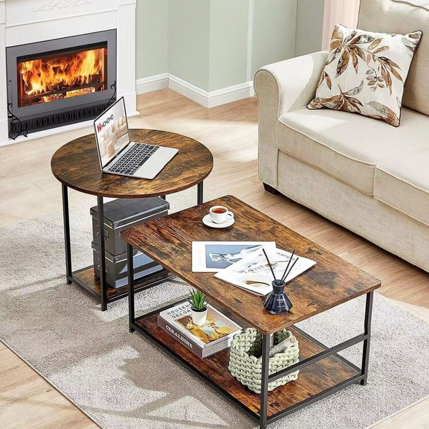 2-in-1 Vintage Rustic Wood Coffee Table Set 123x60x51cm 5