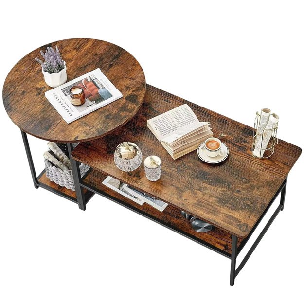 2-in-1 Vintage Rustic Wood Coffee Table Set 123x60x51cm 4