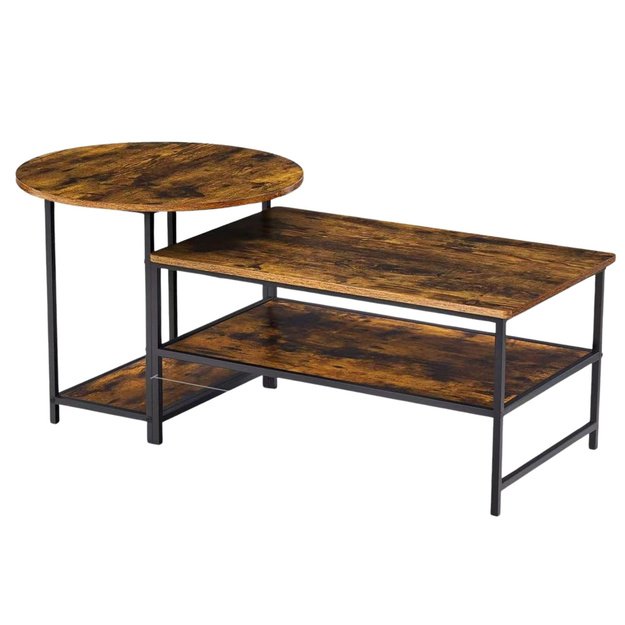 2-in-1 Vintage Rustic Wood Coffee Table Set 123x60x51cm 2