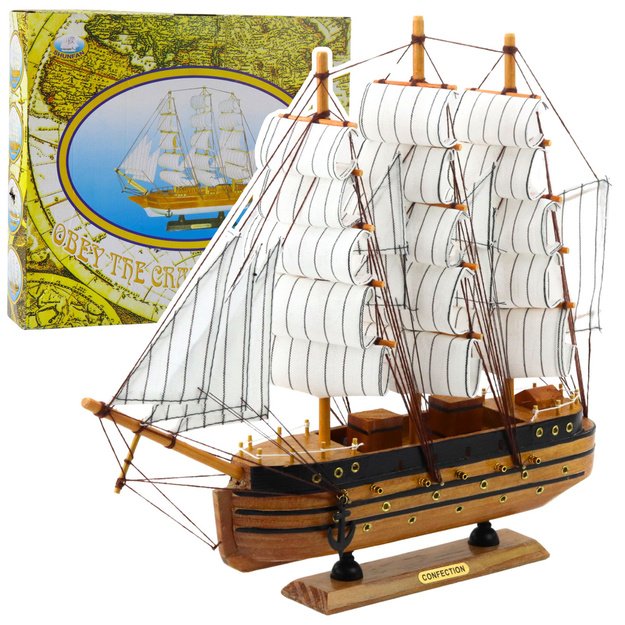 Collectible Model Decorative Three-masted Sailing Ship White 39x36cm