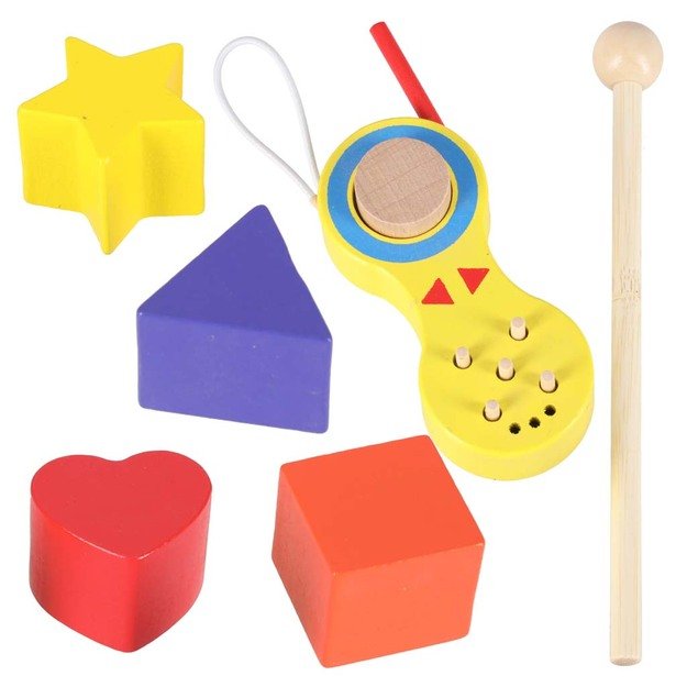 Vaikiškas vežimėlis medinis lavinamasis kubas 6in1 45