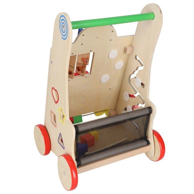 Vaikiškas vežimėlis medinis lavinamasis kubas 6in1 44