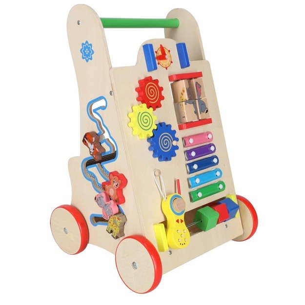 Vaikiškas vežimėlis medinis lavinamasis kubas 6in1 29