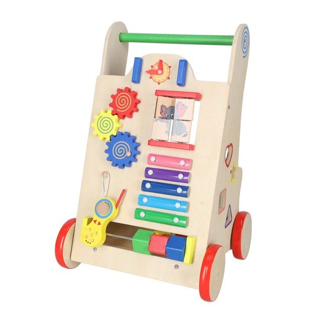 Vaikiškas vežimėlis medinis lavinamasis kubas 6in1 31