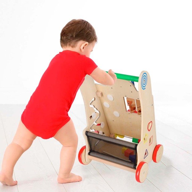 Vaikiškas vežimėlis medinis lavinamasis kubas 6in1 46