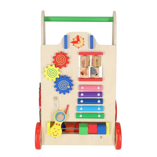 Vaikiškas vežimėlis medinis lavinamasis kubas 6in1 33