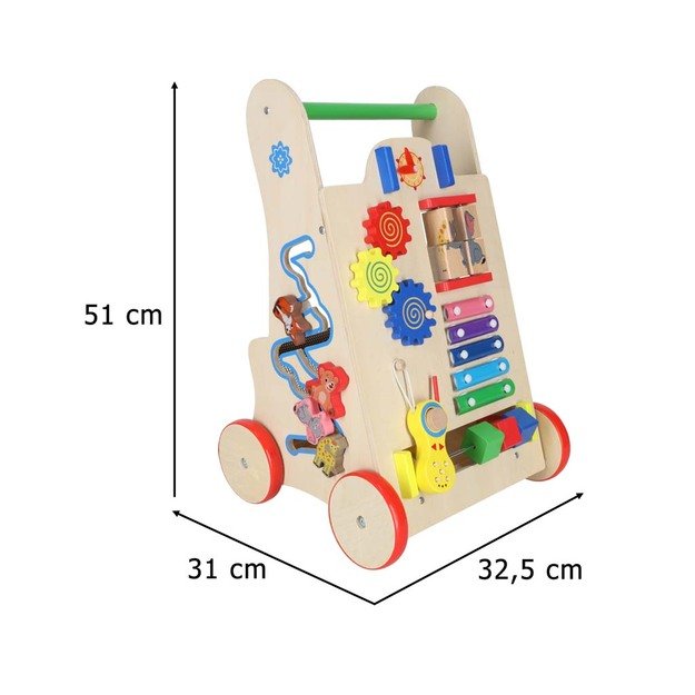 Vaikiškas vežimėlis medinis lavinamasis kubas 6in1 49