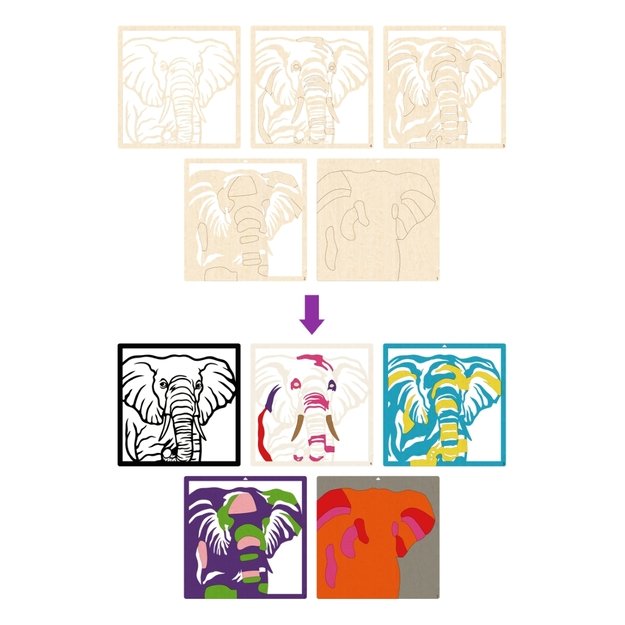 Splat Planet medinis 3D spalvinimo paveikslas, Dramblys 4