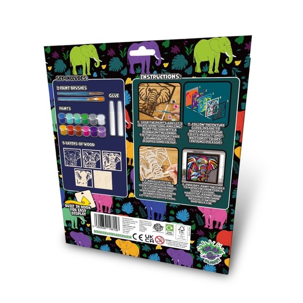 Splat Planet medinis 3D spalvinimo paveikslas, Dramblys 1