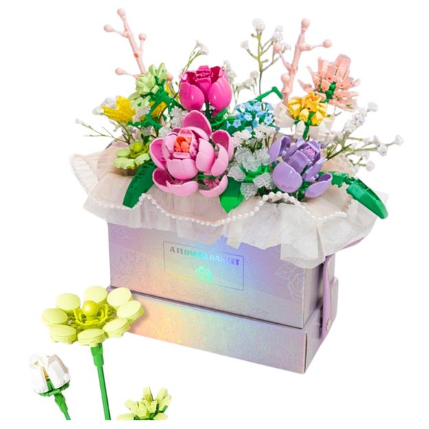 Construction Blocks Composition In Box Flower Box Purple LED 706pcs. 1