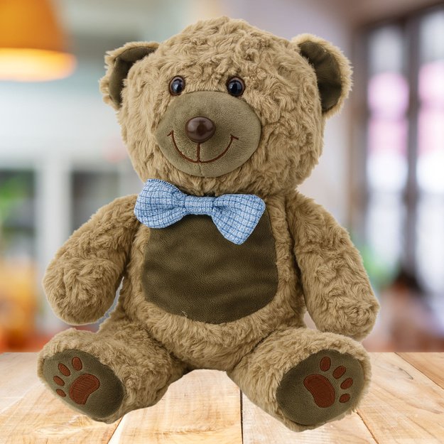 Plush Toy Teddy Bear Blue Bow Tie Light Brown 30cm 1
