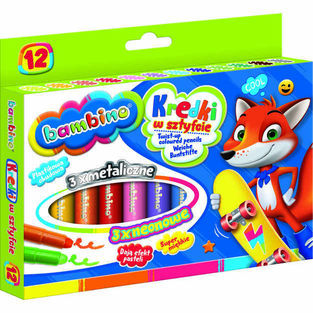 Colored crayons in 12 colors