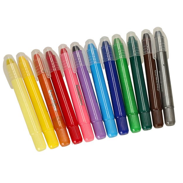 Colored crayons in 12 colors