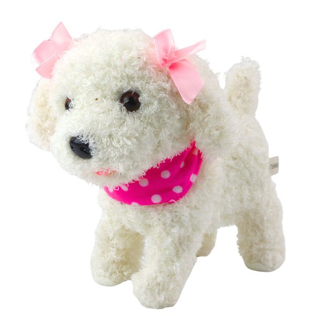 Interactive Poodle Dog with Bows on a Leash Walks and Barks White 1