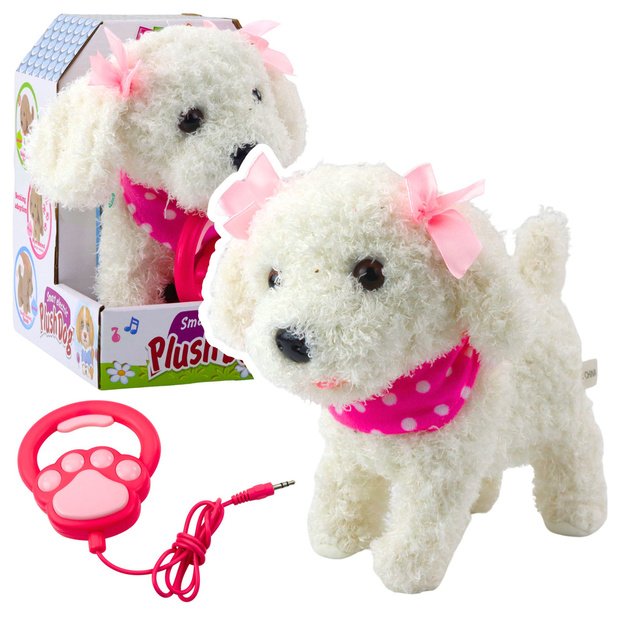 Interactive Poodle Dog with Bows on a Leash Walks and Barks White