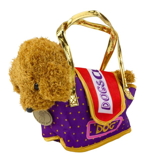 Poodle Dog in Velcro Bag, Soft Toy, Light Brown 2