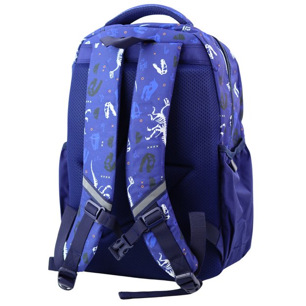School Backpack Dinosaurs Patch T-Rex Chest Strap Navy Blue 20L 2