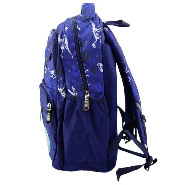 School Backpack Dinosaurs Patch T-Rex Chest Strap Navy Blue 20L 1