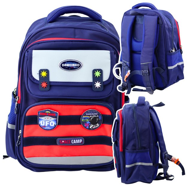 Children s School Backpack Chest Strap Navy Blue Red Space 20L 38cm 3
