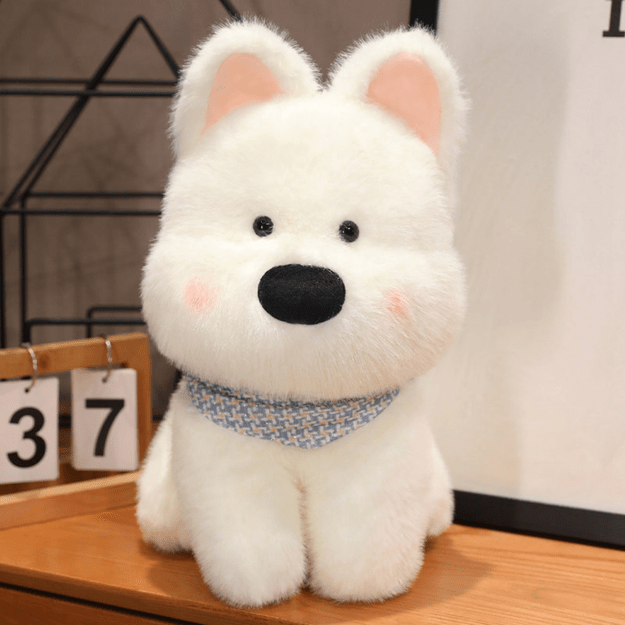 Plush Mascot Cuddly Toy Dog With Blue Scarf White 33cm 2