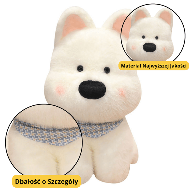 Plush Mascot Cuddly Toy Dog With Blue Scarf White 33cm
