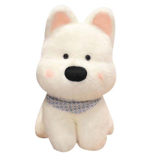 Plush Mascot Cuddly Toy Dog With Blue Scarf White 33cm 1