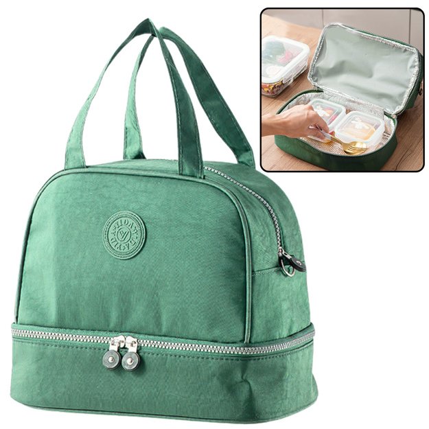 Thermal Insulating Breakfast Bag with Adjustable Strap Green 27cm
