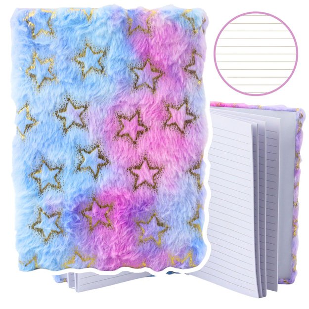 PLIUŠINĖ UŽRAŠŲ KNYGUTĖ – AUKSINĖS ŽVAIGŽDĖS, PASTELINIS, A5, 80 PUSLAPIŲ