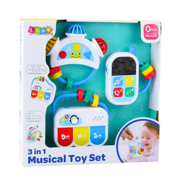 Set of musical toys for toddlers. Telephone, tambourine, keys, sounds, 3 pcs. 4