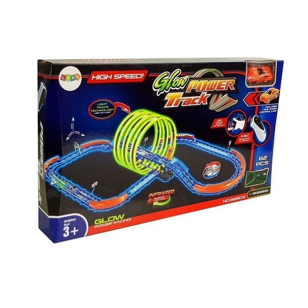 Racing Track Glowing in the Dark with Loops and Remote-Controlled Car