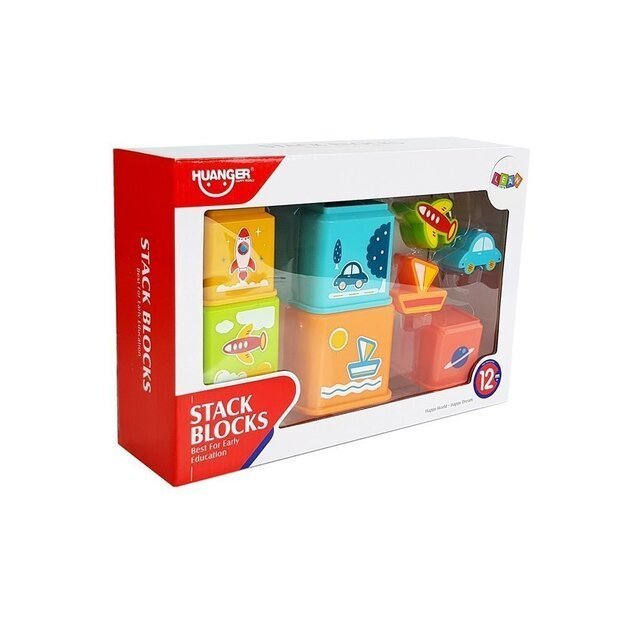 Puodelių piramidė Kvadratas su transporto priemonių paveikslėliais Kūdikių rūšiuotuvas 11