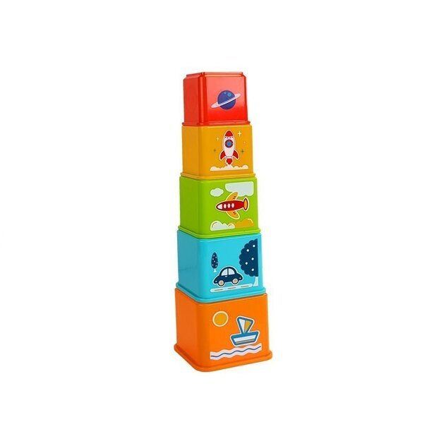 Puodelių piramidė Kvadratas su transporto priemonių paveikslėliais Kūdikių rūšiuotuvas 6