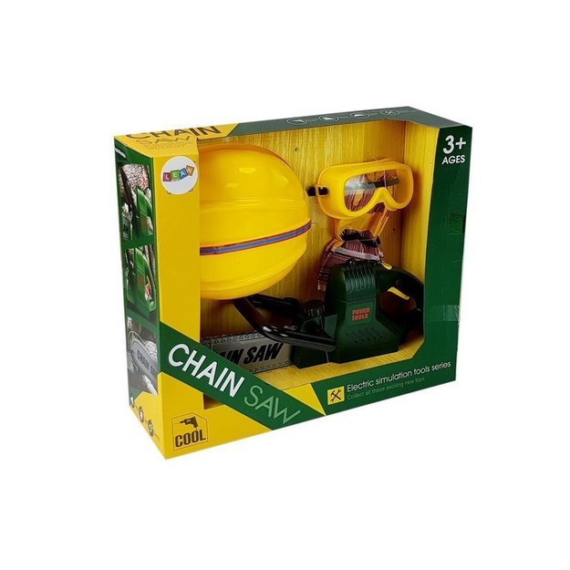 Įrankių rinkinys, pjūklas su akumuliatoriais, šalmas, pirštinės ir apsauginiai akiniai 8