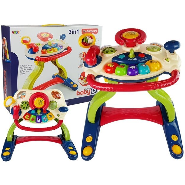 3-in-1 interaktyvus vaikiškas vežimėlis kūdikio vairas Garsas Melodijos Gyvūnai