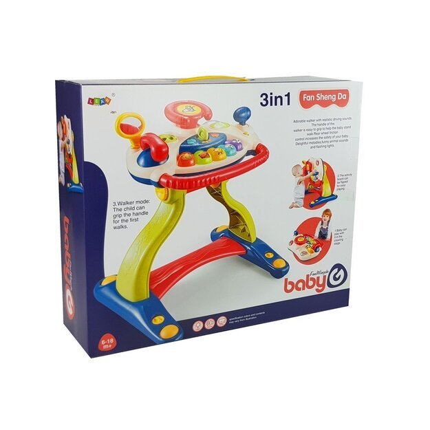 3-in-1 interaktyvus vaikiškas vežimėlis kūdikio vairas Garsas Melodijos Gyvūnai 9