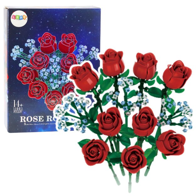 Construction Blocks Flower Bouquet Red Roses 649 pcs.