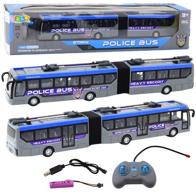 Nuotoliniu būdu valdomas policijos autobusas, LED šviesos, USB įkrovimas