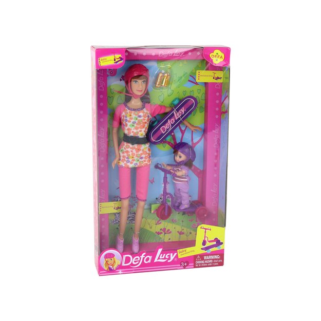 Lucy Doll Set Pink Scooter Skateboard šalmai 4