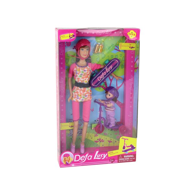 Lucy Doll Set Pink Scooter Skateboard šalmai 9