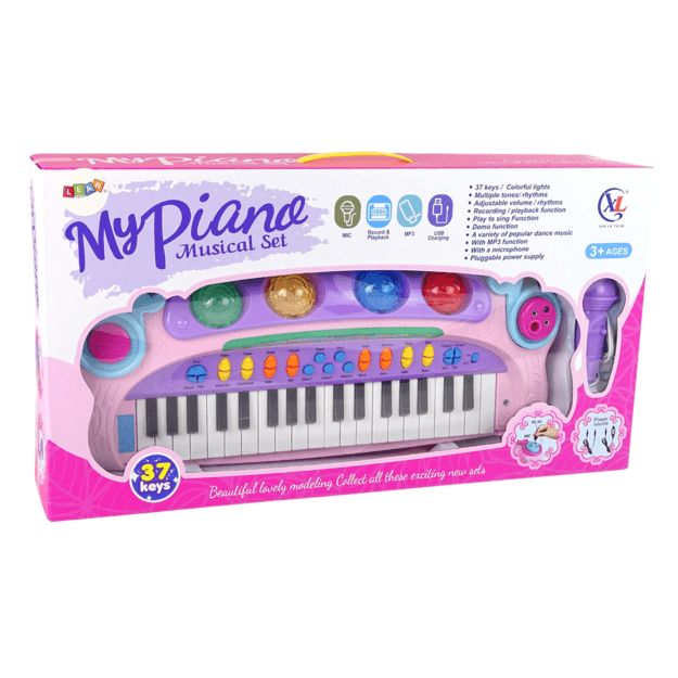 Pink Multifunctional Interactive Big Musical Baby Piano Microphone MP3 3