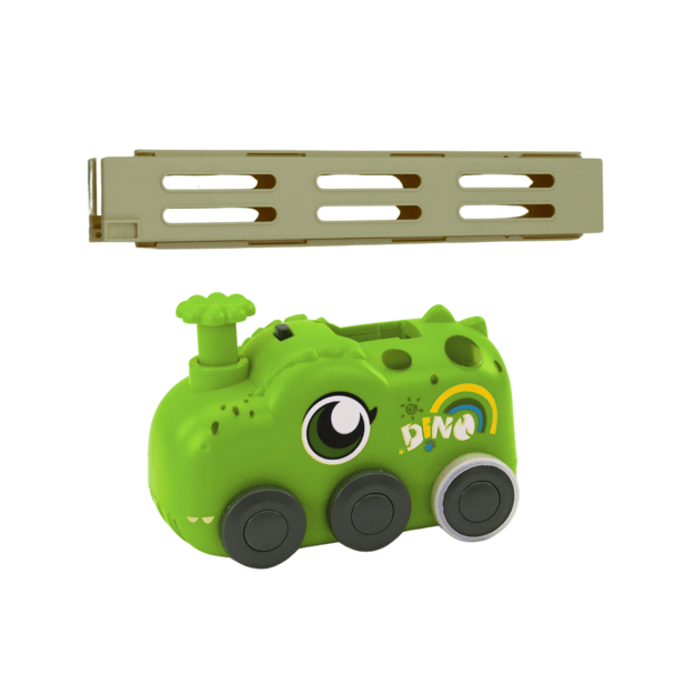 Akumuliatoriumi maitinamas žalias dinozaurų automobilis Spalvotų domino kaladėlių tvarkymas 4 spalvų kaladėlės 1