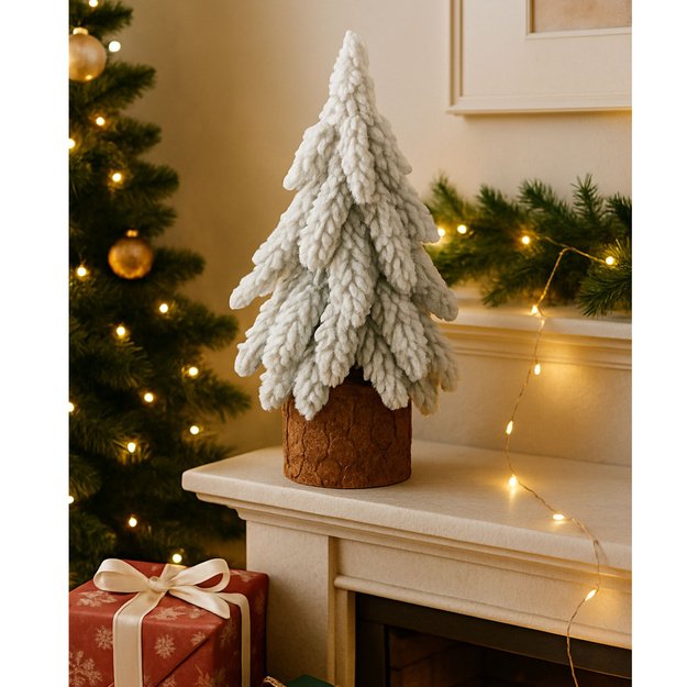 Decorative Artificial Christmas Tree on a Trunk Covered with Snow 30 x 10 cm 5