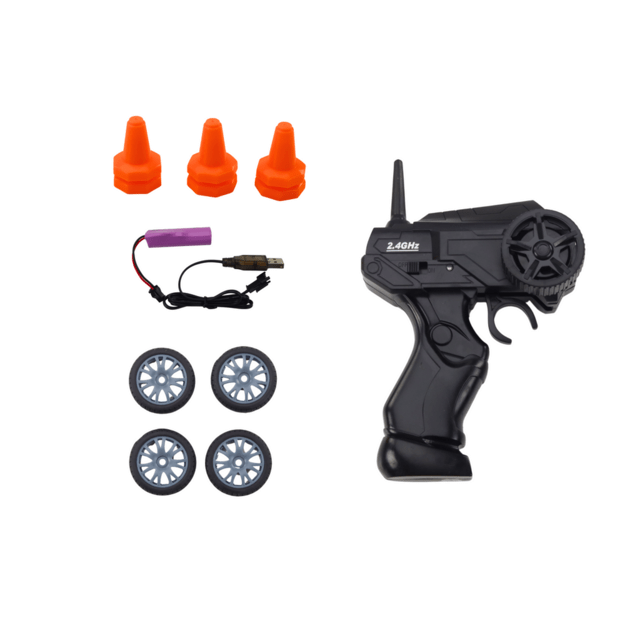 Nuotoliniu būdu valdomas R/C sportinis automobilis 1:24 oranžinis keičiami ratai 6