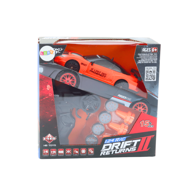 Nuotoliniu būdu valdomas R/C sportinis automobilis 1:24 oranžinis keičiami ratai 4