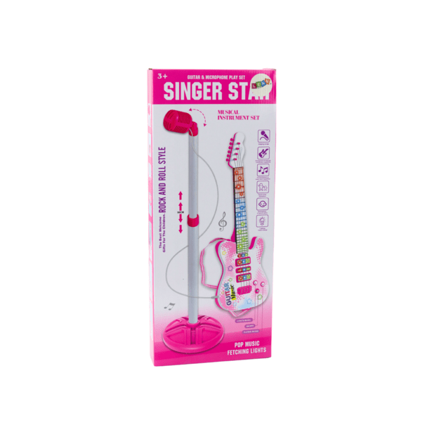 Electric Guitar Stand Kit with Microphone Battery Operated Pink