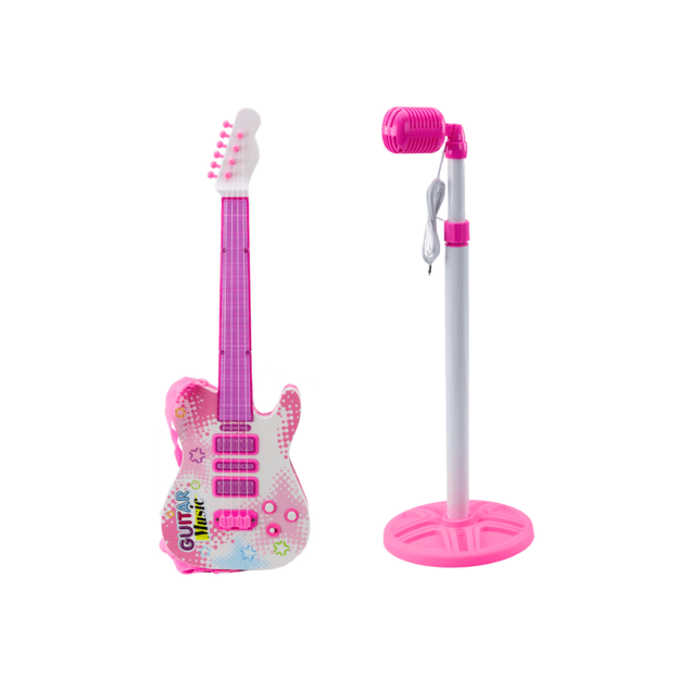 Electric Guitar Stand Kit with Microphone Battery Operated Pink