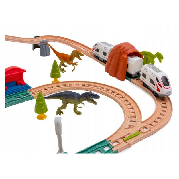 Elektrinis traukinys su dinozaurais, šviesomis ir garsais, 76 cm modelis